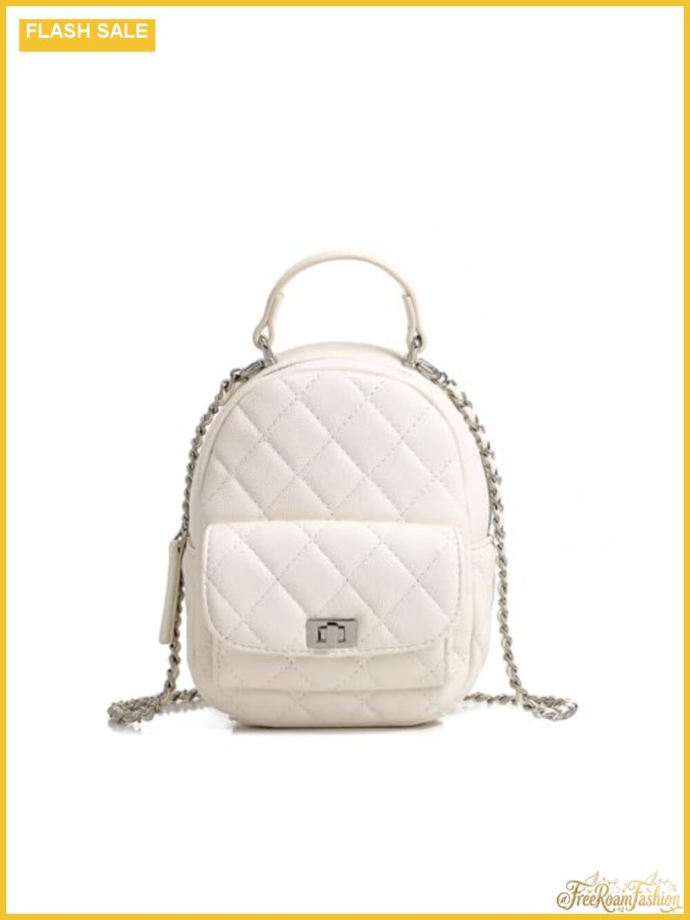 Quilted Mini Backpack Purse, Women's Faux Leather Backpack with Chain Strap, 3